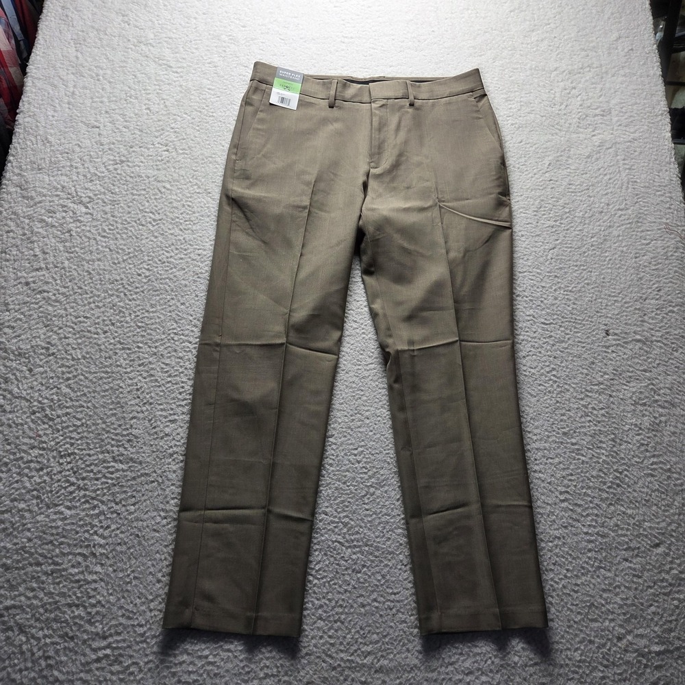 Haggar Dress Pants Mens 34x29 Beige Flat Front Super Flex Waistband Stretch